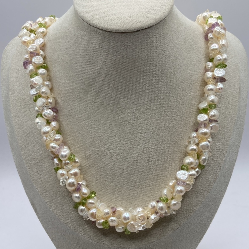 Ross Simon VTG 14K Freshwater Baroque Pearl Multi Gem Necklace 21”L